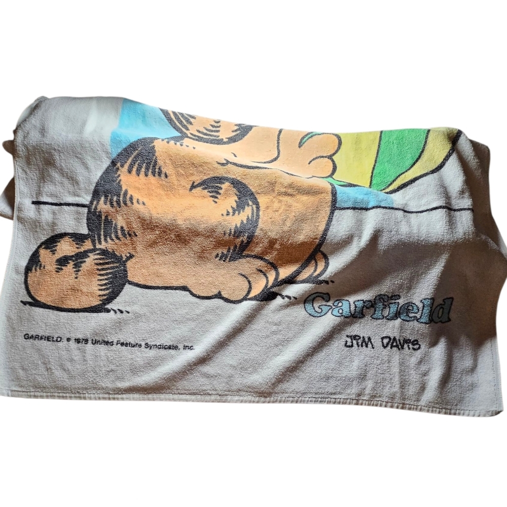 Vintage JCPenney Garfield 'I live for the weekends' Summer Beach Towel Jim Davis - Picture 4 of 9
